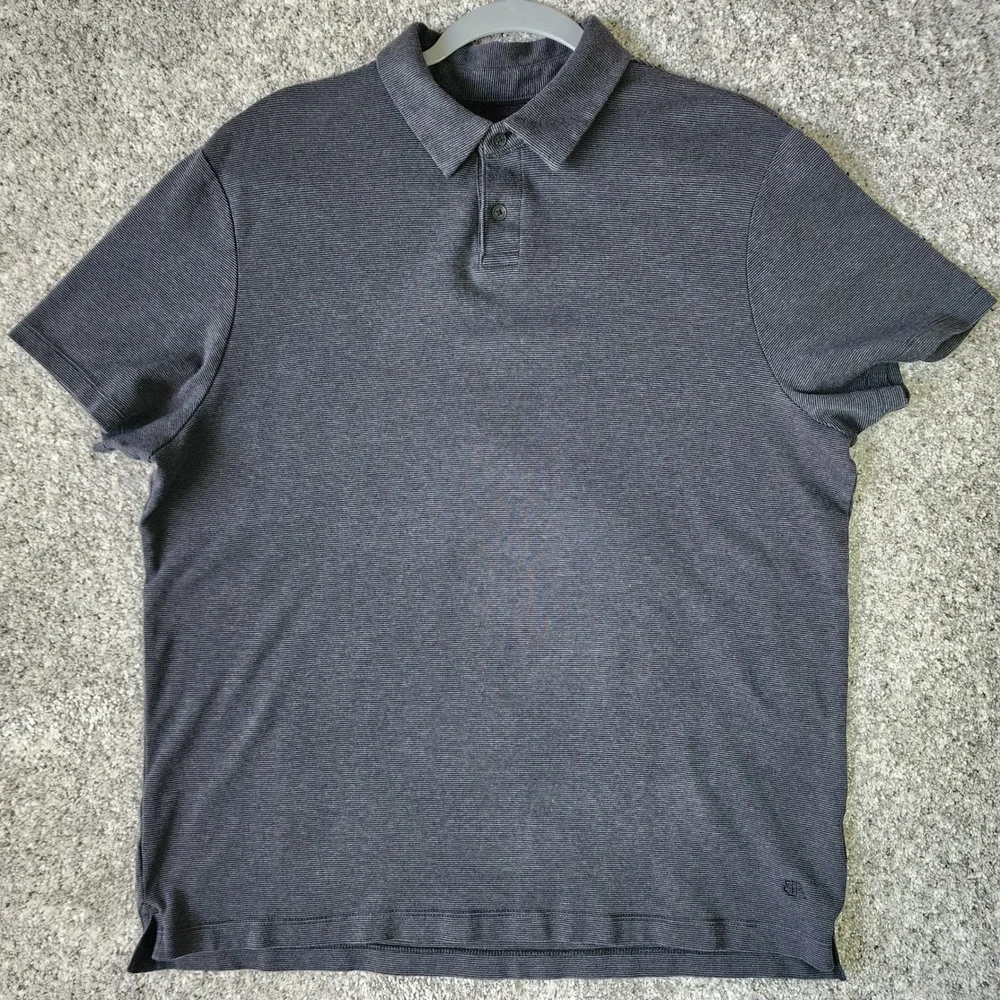 Banana Republic Polo Shirt Mens‎ XL Grey Micro Stripe Cotton Short Sleeve EUC
